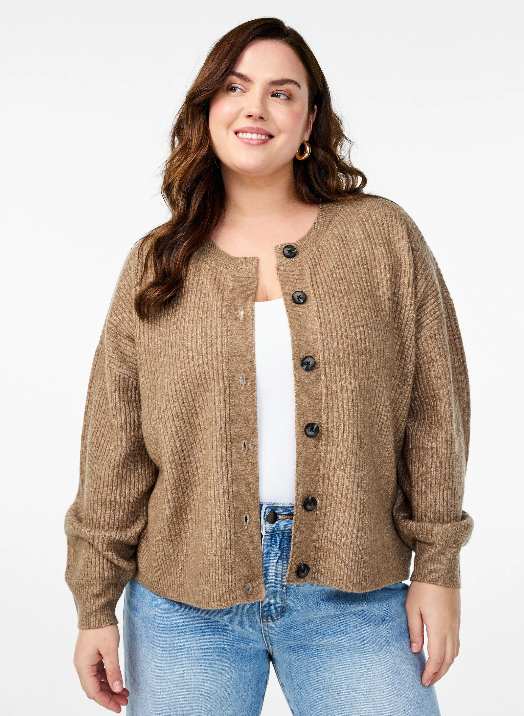 Rippenstrick Strickjacke mit Knöpfen