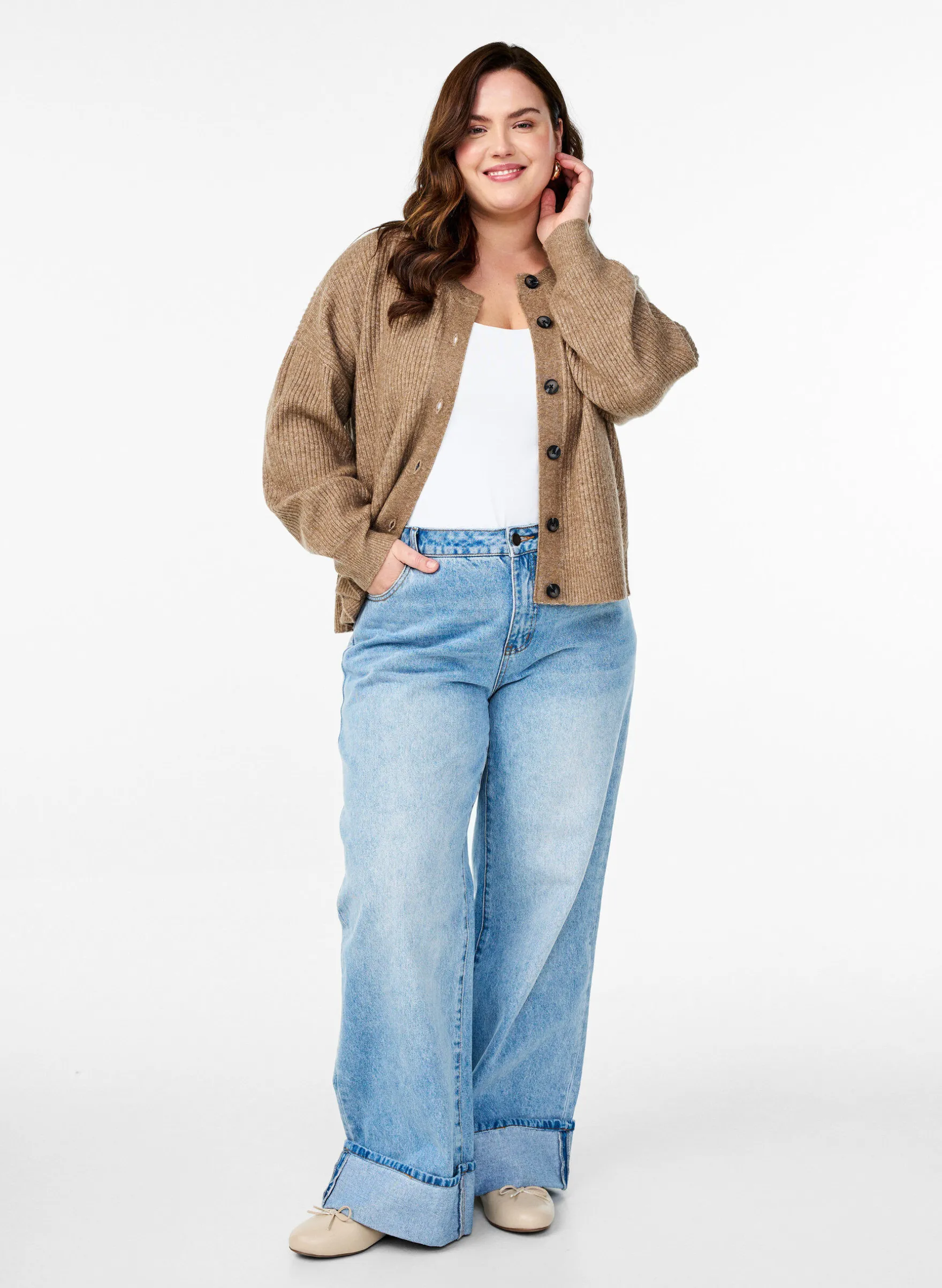 Rippenstrick Strickjacke mit Knöpfen