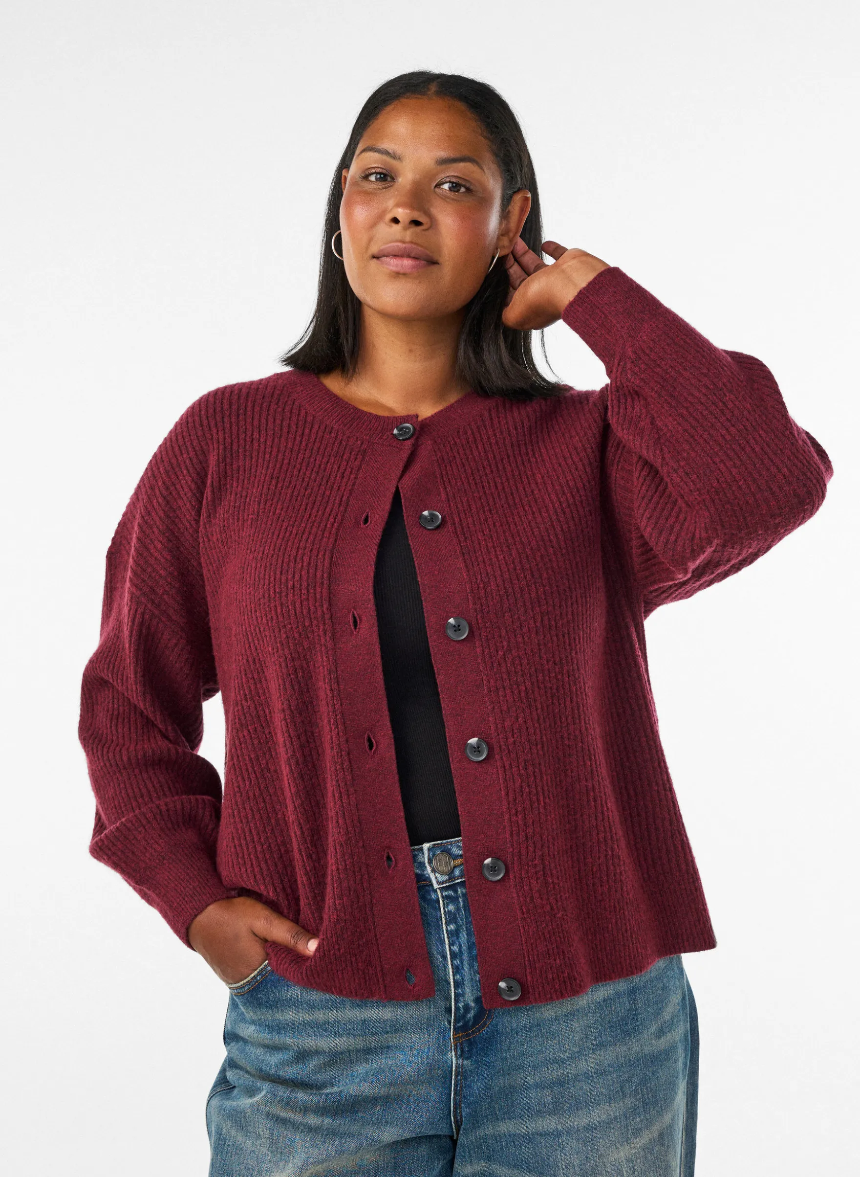 Rippenstrick Strickjacke mit Knöpfen