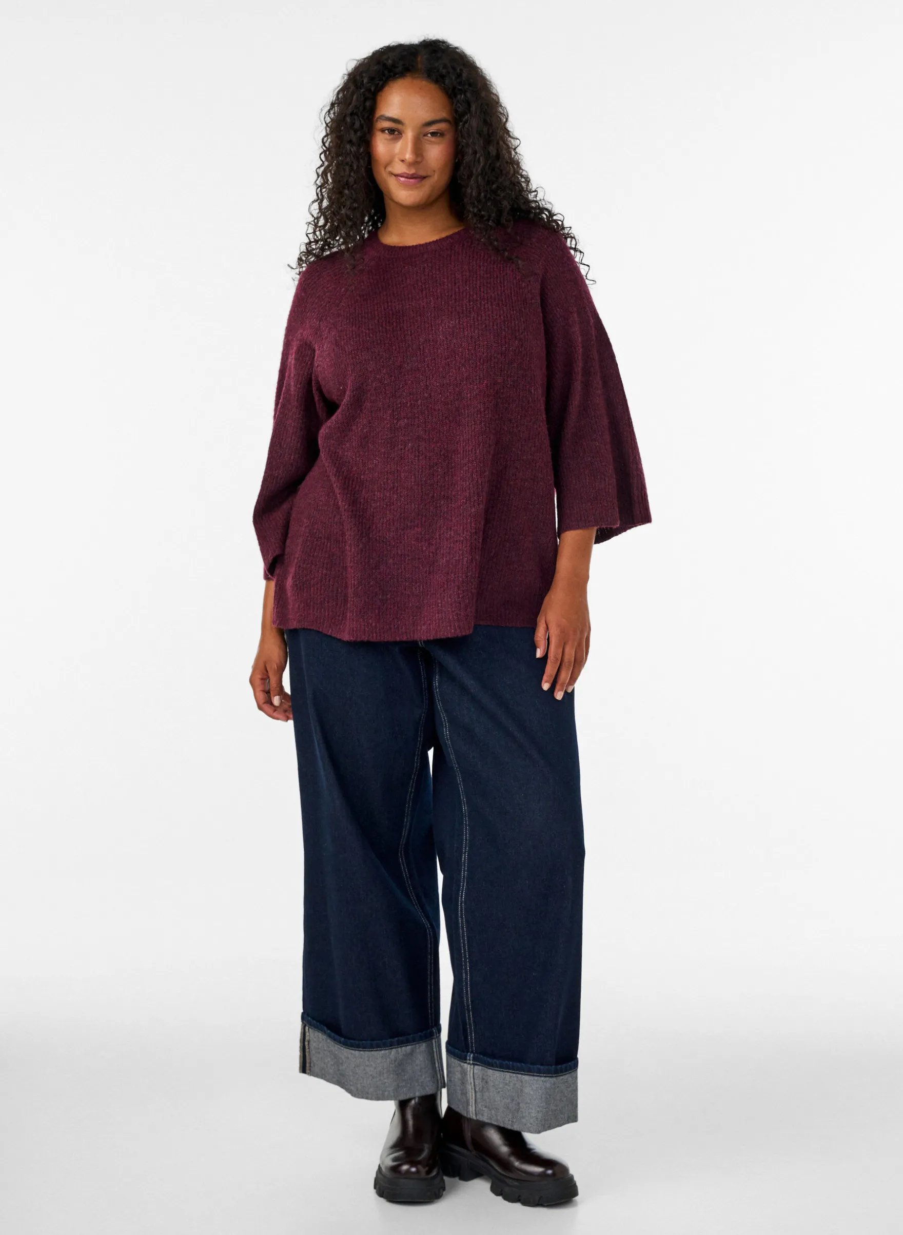 Ripppullover mit 3/4-Ärmeln