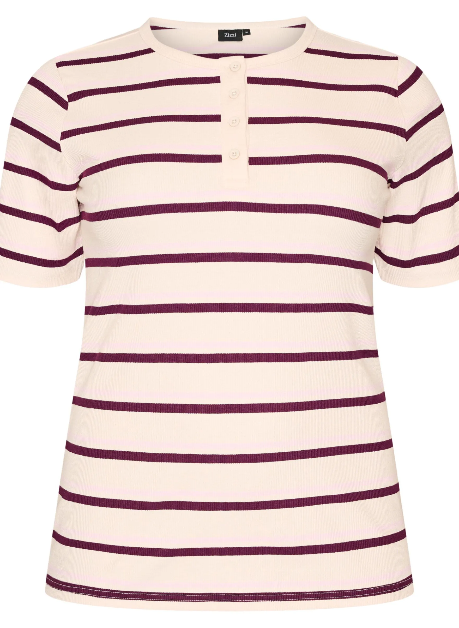 Ripp-T-Shirt mit Streifen und Knopfdetail