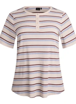 Ripp-T-Shirt mit Streifen und Knopfdetail