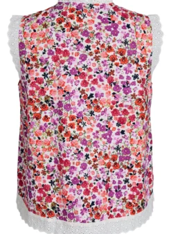 Ärmellose Bluse aus Baumwolle mit Blumenprint und Broderie Anglaise