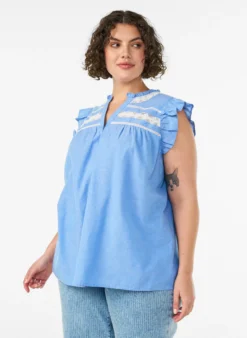 Ärmellose Bluse aus Baumwolle mit Rüschenkanten
