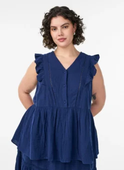 Ärmellose Bluse aus Baumwoll-Musselin mit Rüschen