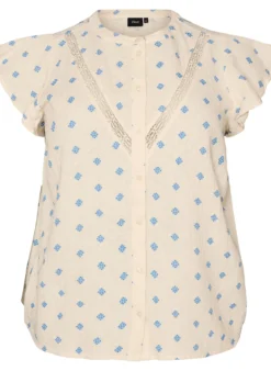 Ärmellose Bluse mit Häkelborte und Rüschendetail