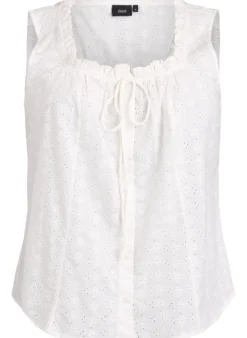 Ärmellose Bluse mit Lochstickerei und Rüschen