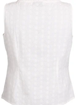 Ärmellose Bluse mit Lochstickerei und Rüschen