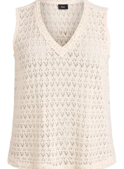 Ärmellose Bluse mit Lochstickerei und V-Ausschnitt
