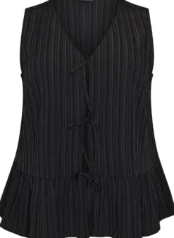 Ärmellose Bluse mit Struktur und Bindeband