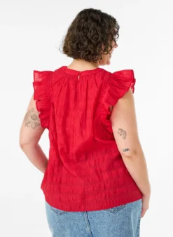 Ärmellose Bluse mit Struktur und Rüschen