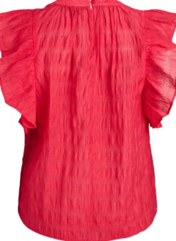 Ärmellose Bluse mit Struktur und Rüschen