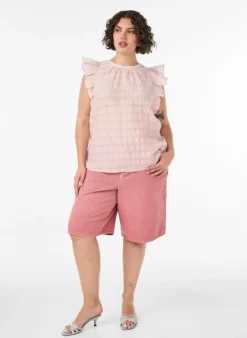 Ärmellose Bluse mit Struktur und Rüschen