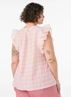 Ärmellose Bluse mit Struktur und Rüschen