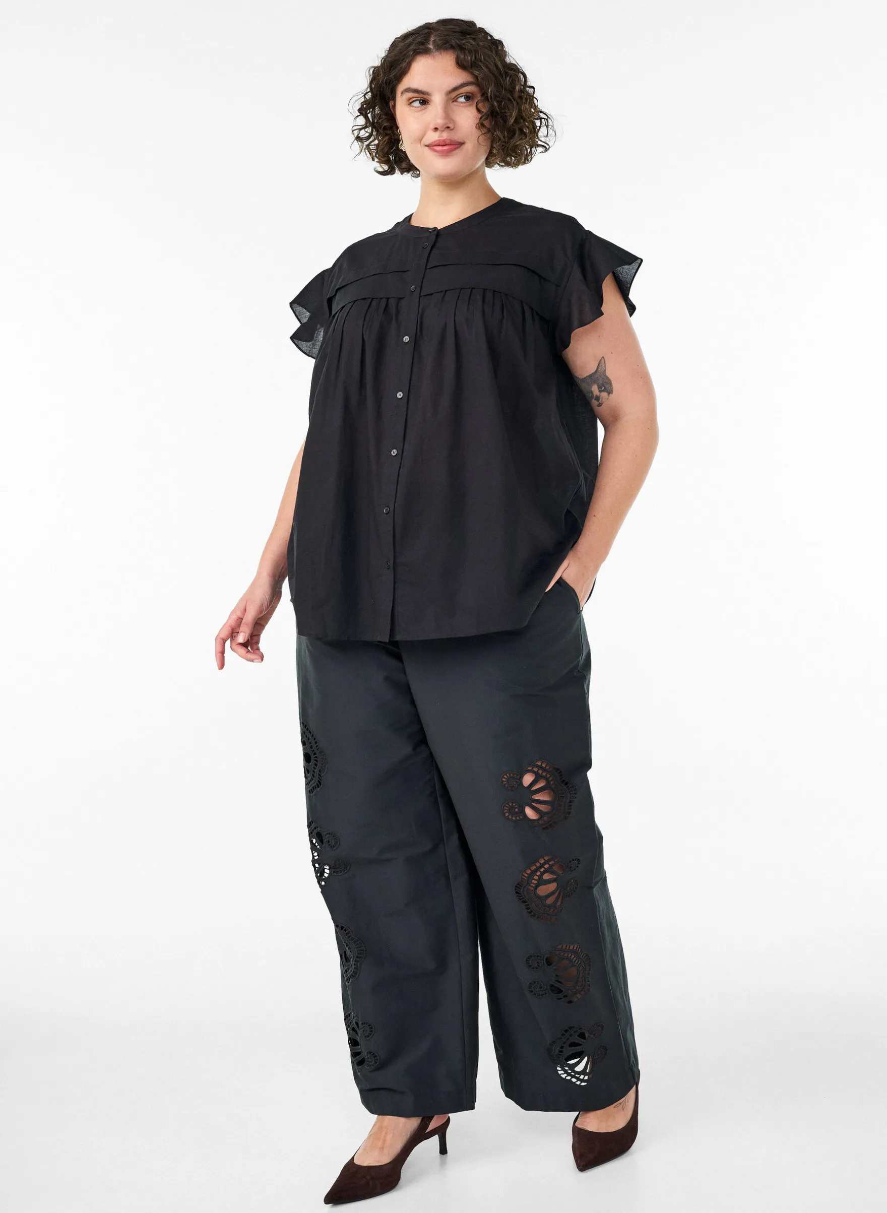 Ärmellose Hemdbluse in A-Linie aus Baumwolle