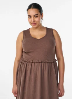 Ärmelloses Midikleid aus Baumwolle mit Ripp und Musselin