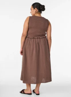 Ärmelloses Midikleid aus Baumwolle mit Ripp und Musselin
