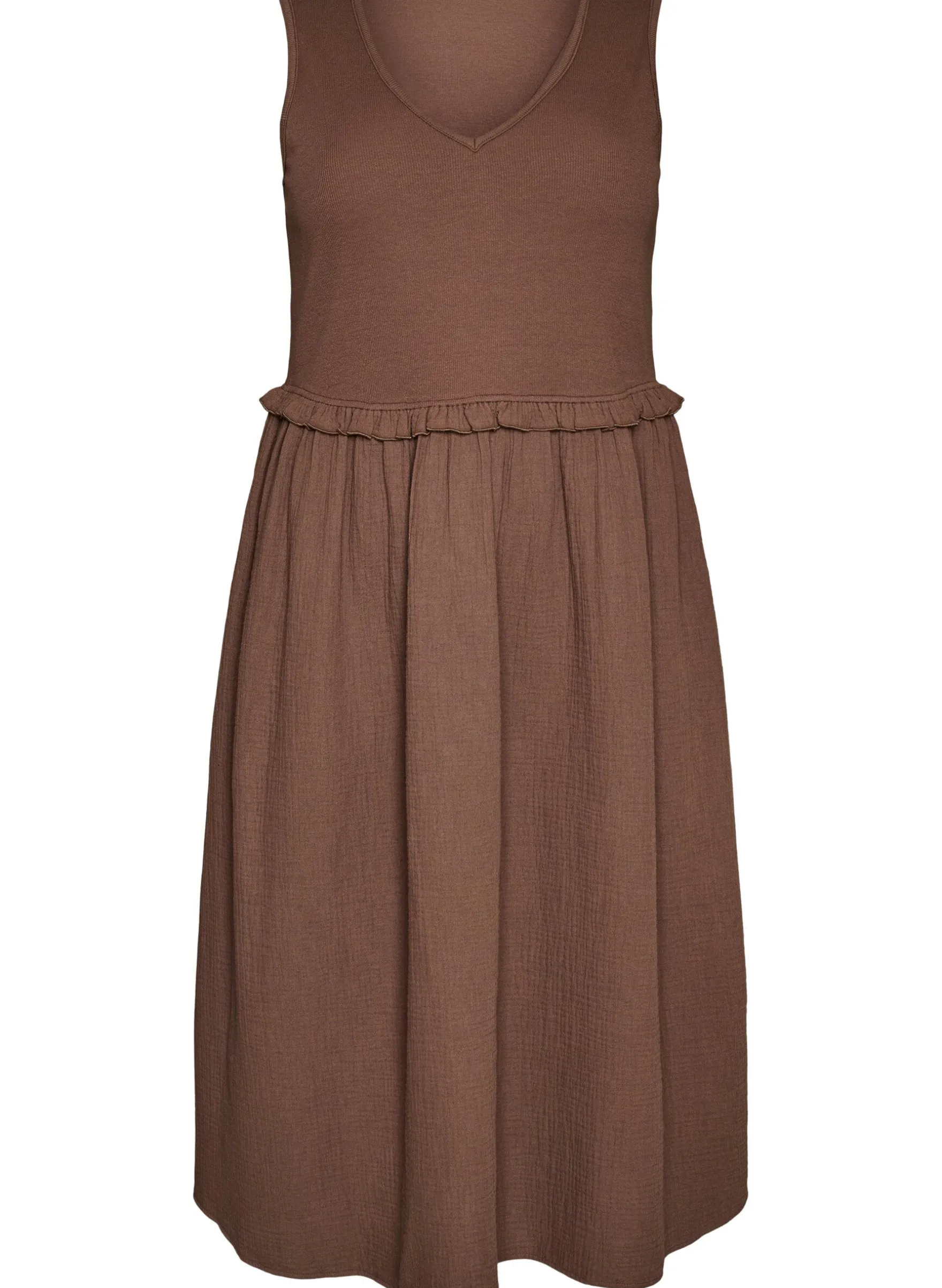 Ärmelloses Midikleid aus Baumwolle mit Ripp und Musselin