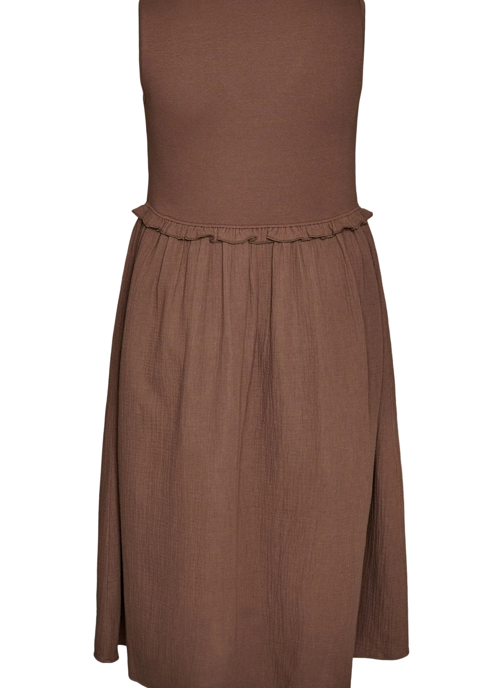 Ärmelloses Midikleid aus Baumwolle mit Ripp und Musselin