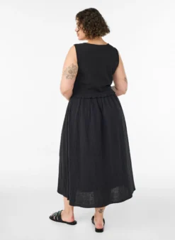 Ärmelloses Midikleid aus Baumwolle mit Ripp und Musselin