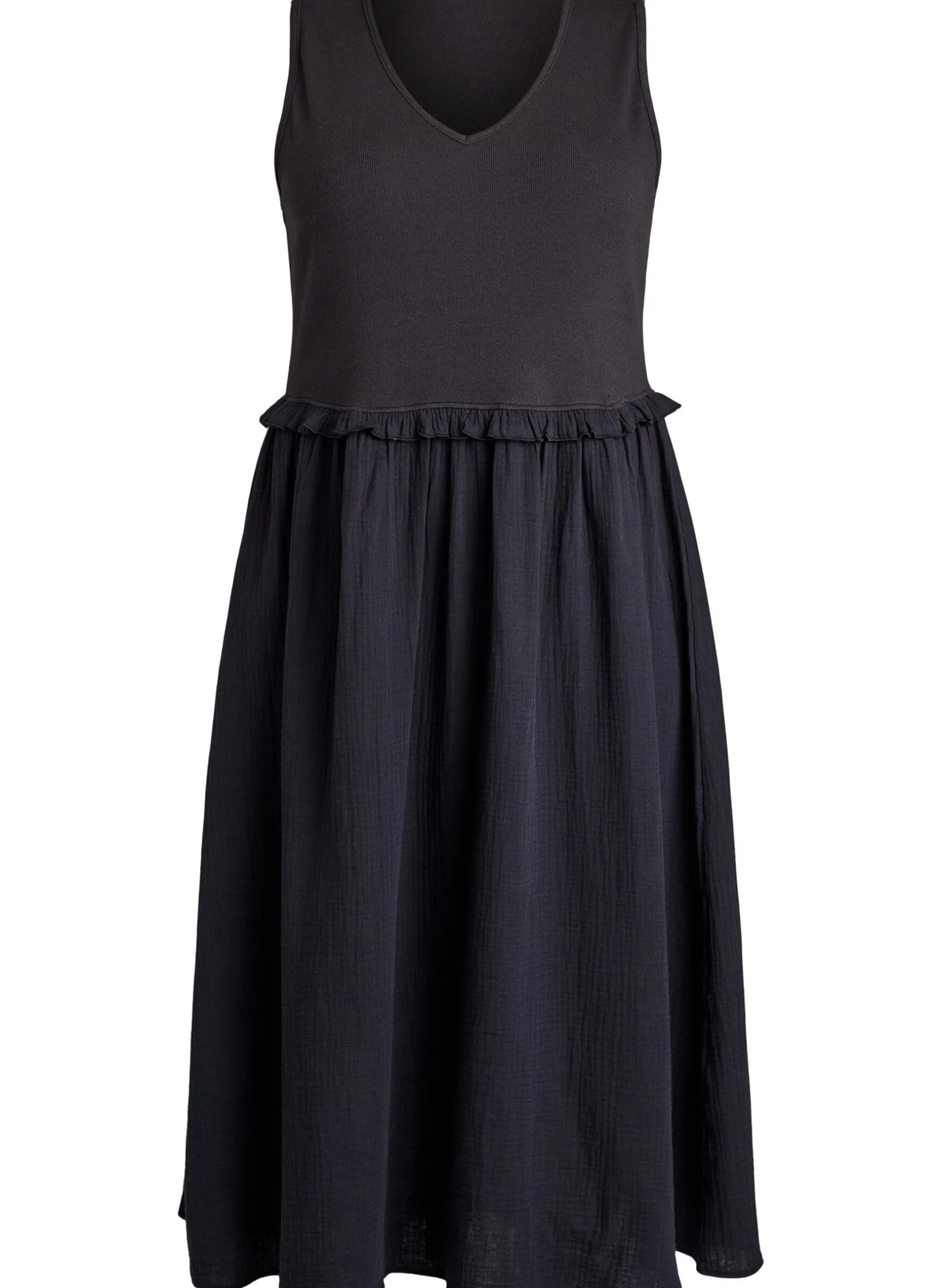 Ärmelloses Midikleid aus Baumwolle mit Ripp und Musselin