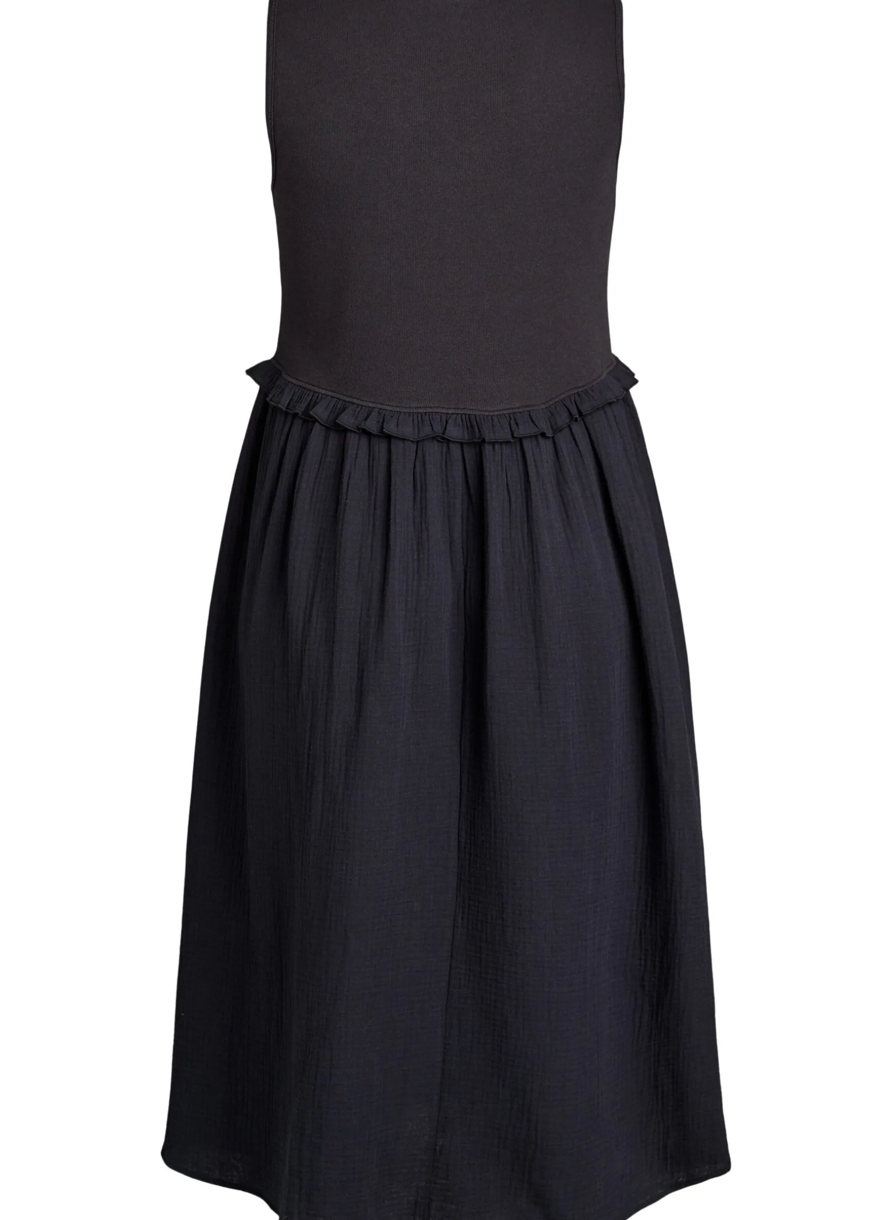 Ärmelloses Midikleid aus Baumwolle mit Ripp und Musselin
