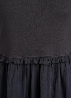 Ärmelloses Midikleid aus Baumwolle mit Ripp und Musselin