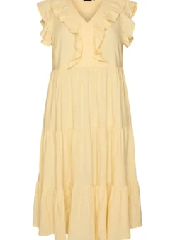 Ärmelloses Midikleid aus Leinen und Viskose mit Rüschen