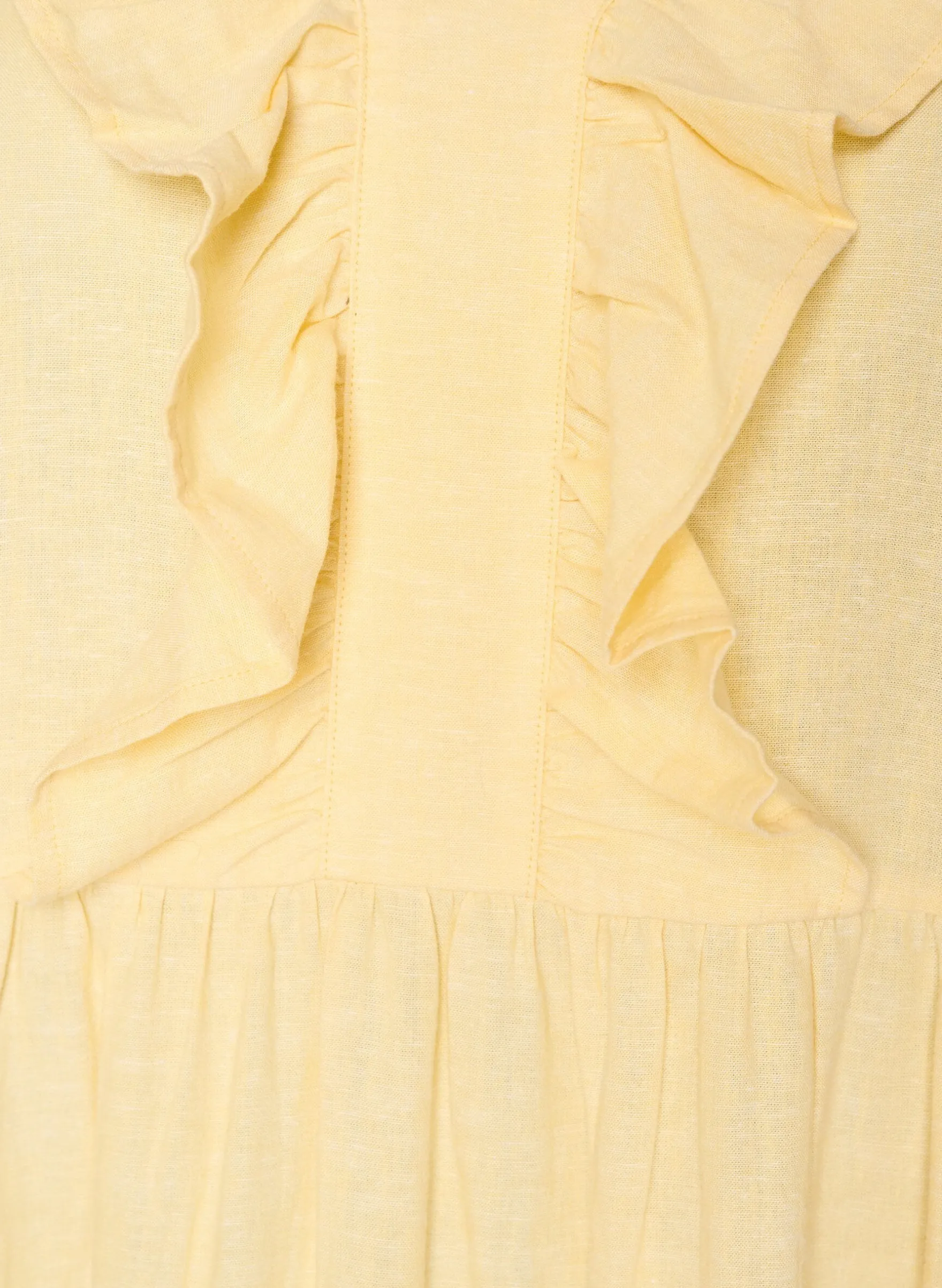 Ärmelloses Midikleid aus Leinen und Viskose mit Rüschen