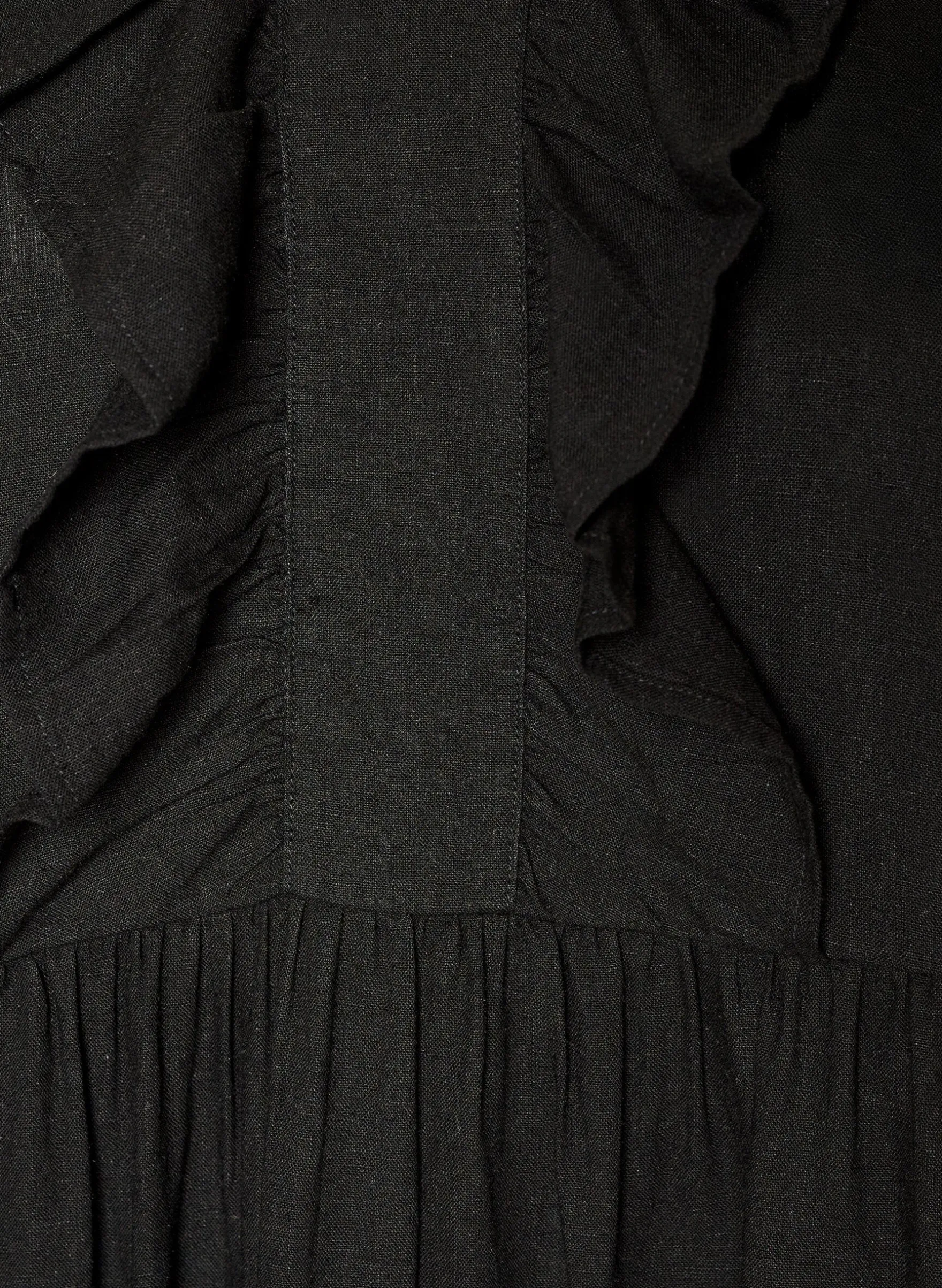 Ärmelloses Midikleid aus Leinen und Viskose mit Rüschen