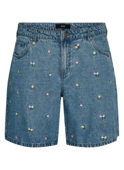 Shorts aus Denim mit bestickten Blumen