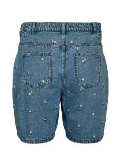 Shorts aus Denim mit bestickten Blumen