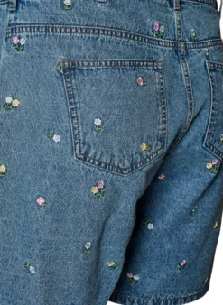Shorts aus Denim mit bestickten Blumen