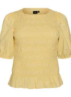 Smockbluse mit Rüschensaum und U-Boot-Ausschnitt