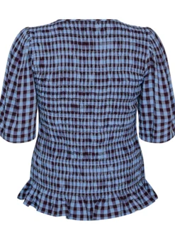 Smockbluse mit Vichy-Karo und Rüschensaum