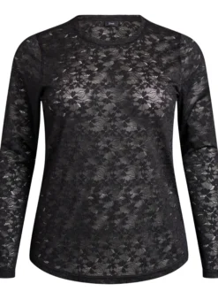 Spitzenbluse mit Rundhalsausschnitt und Slim Fit