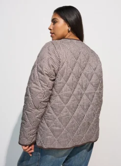 Steppjacke mit kleinem Karomuster und Kontrastbesatz