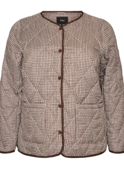 Steppjacke mit kleinem Karomuster und Kontrastbesatz