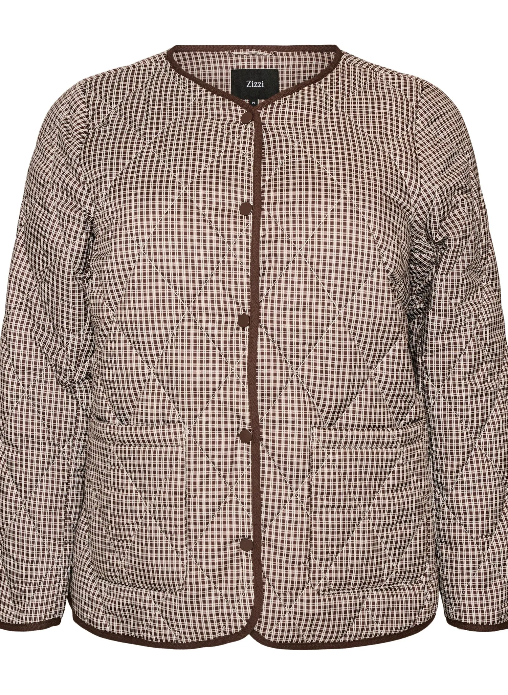 Steppjacke mit kleinem Karomuster und Kontrastbesatz