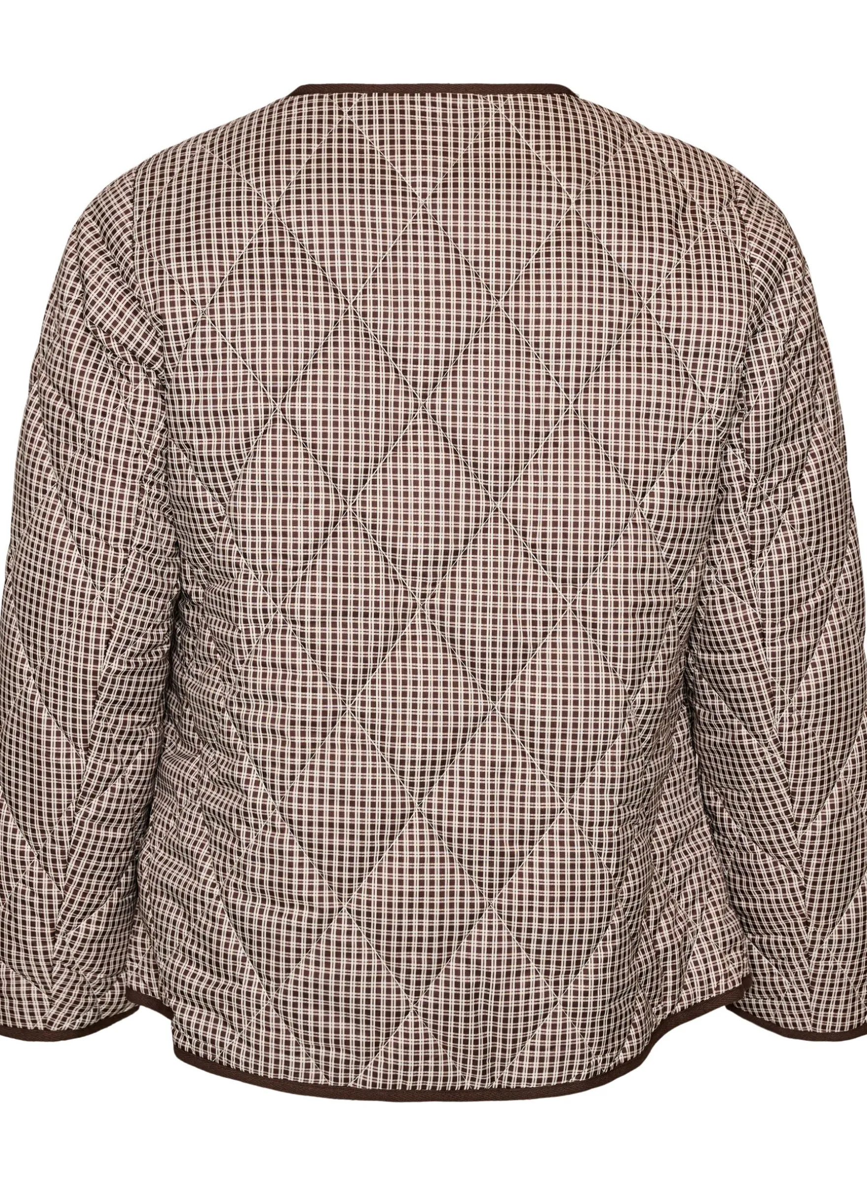 Steppjacke mit kleinem Karomuster und Kontrastbesatz