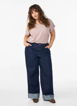 Straight-Fit-Jeans mit weitem Bein und Umschlag