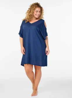 Strandkleid aus Viskose mit Schulterdetail