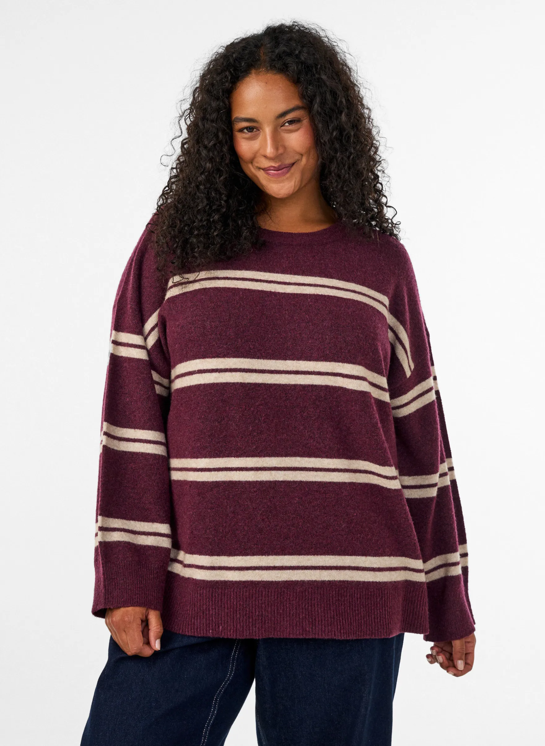 Strickbluse mit doppelten Kontraststreifen
