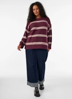 Strickbluse mit doppelten Kontraststreifen