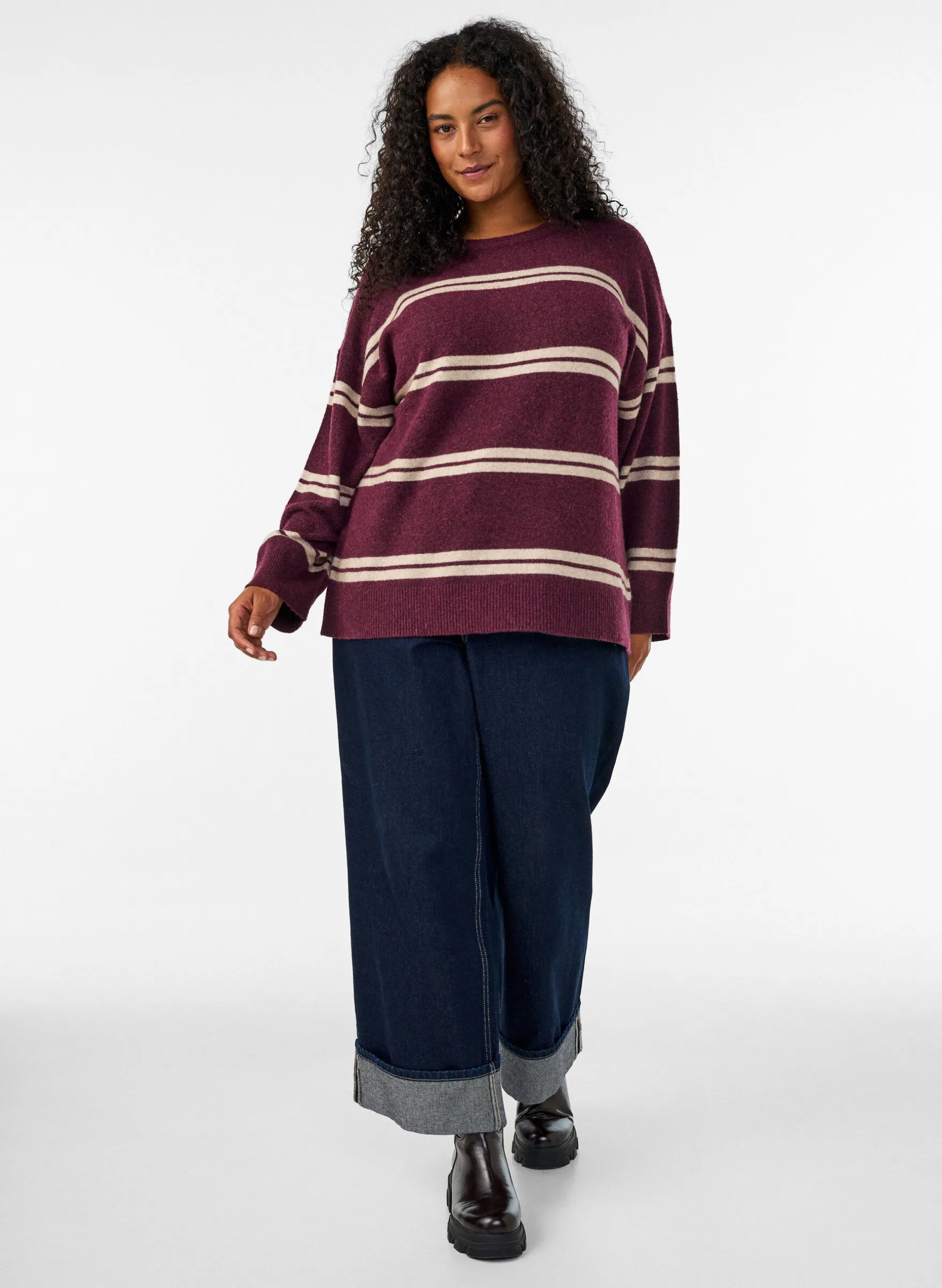 Strickbluse mit doppelten Kontraststreifen