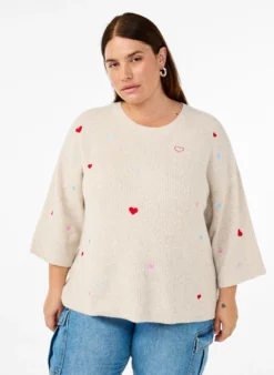 Strickbluse mit Herzen und 3/4-Ärmeln