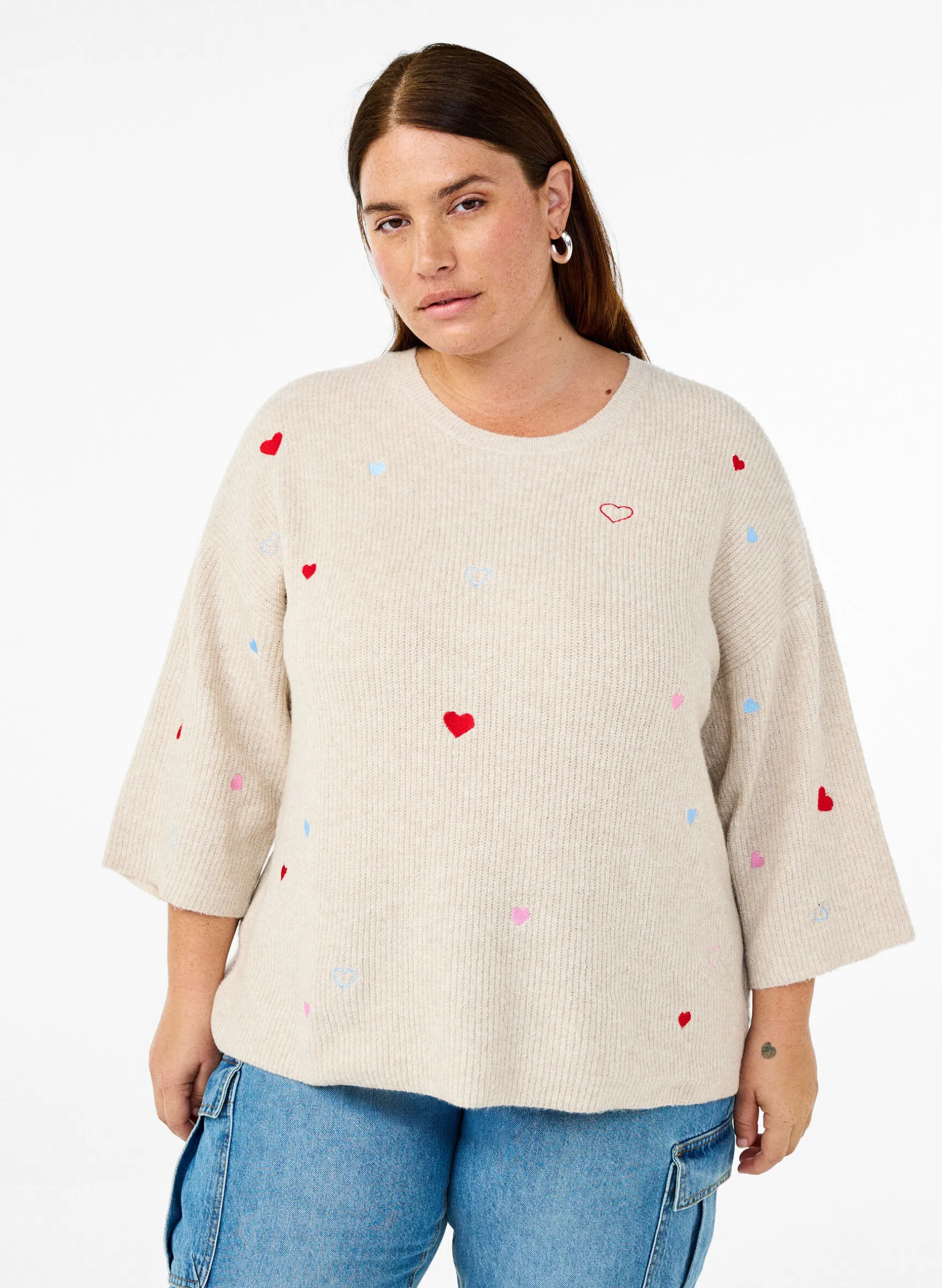 Strickbluse mit Herzen und 3/4-Ärmeln