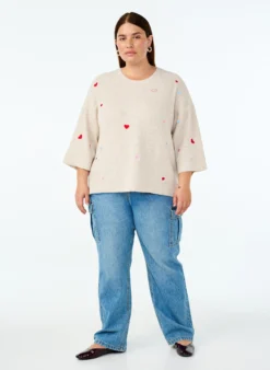 Strickbluse mit Herzen und 3/4-Ärmeln