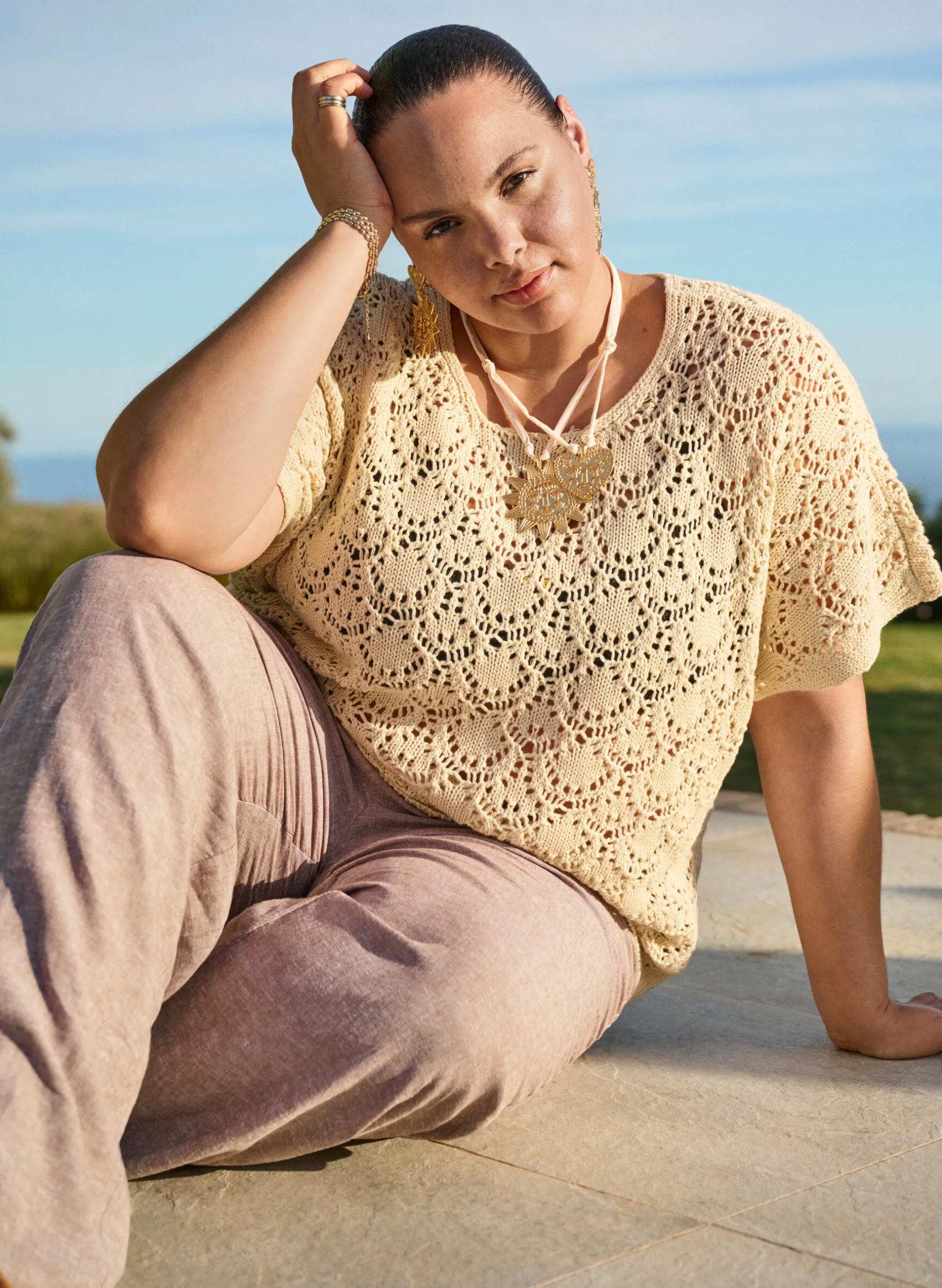 Strickbluse mit kurzen Fledermausärmeln