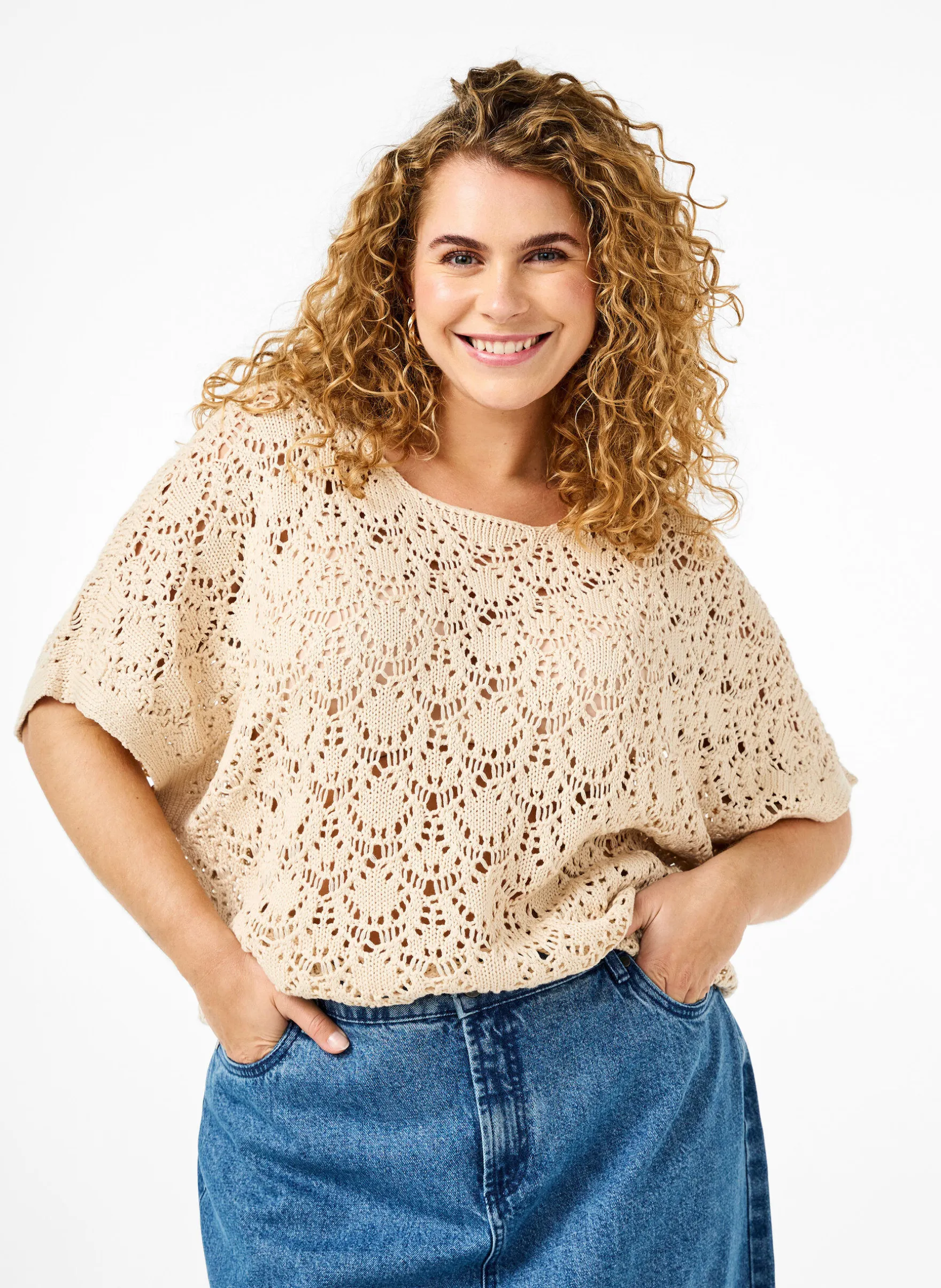 Strickbluse mit kurzen Fledermausärmeln